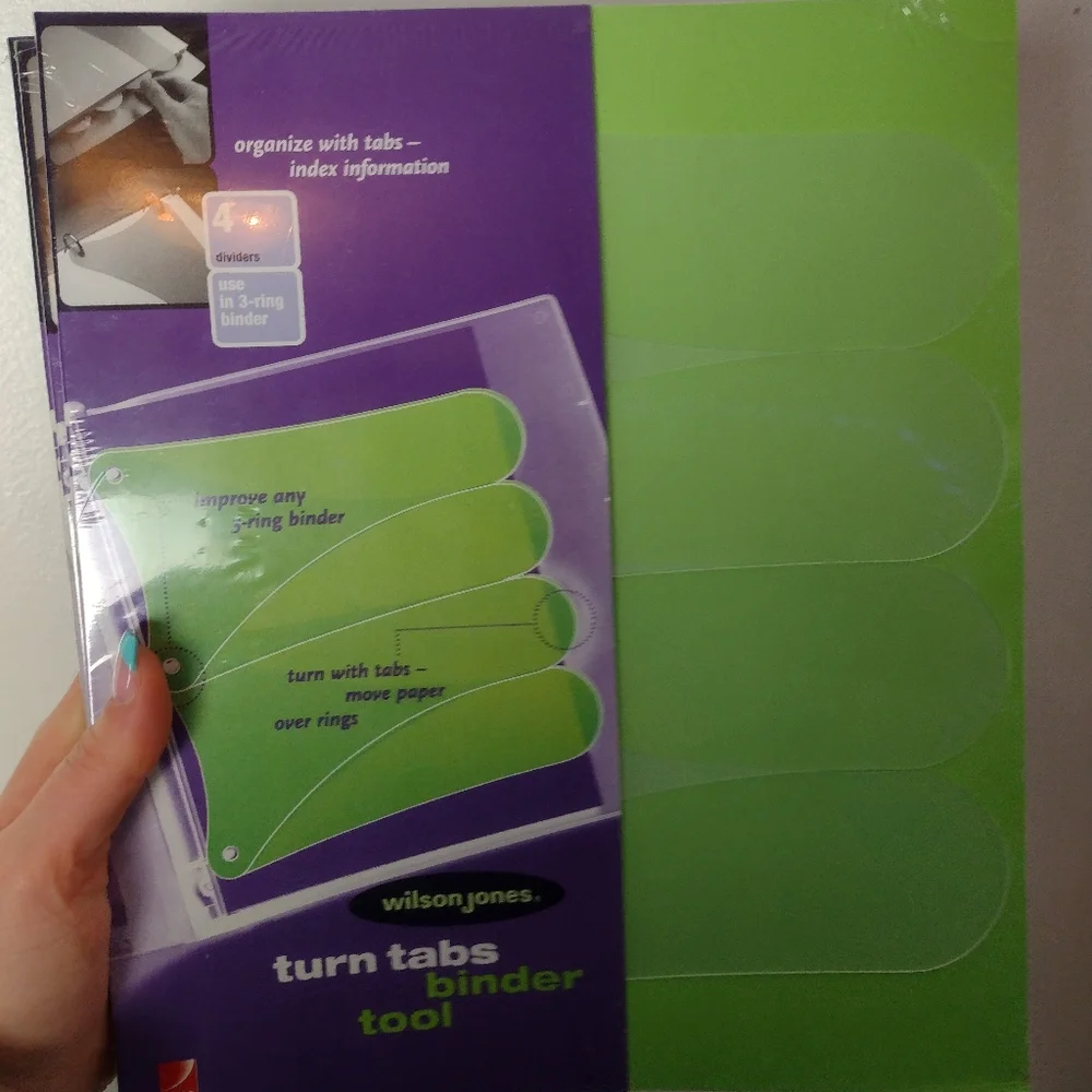 Wilson Jones Turn Tabs Binder Tool 4 Dividers Use in 3 Ring Binder